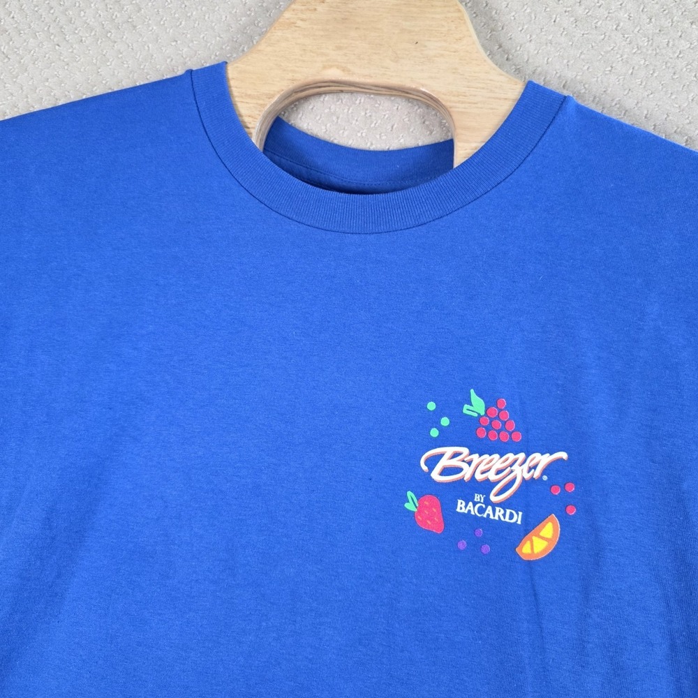 Vintage 90s Breezer By Bacardi T Shirt Sz Large Blue Made in USA Promo Liquor LE